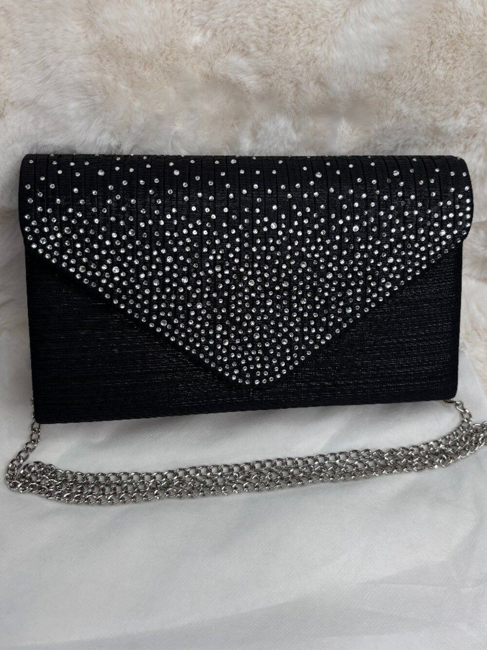 Dasein Women's Black Satin W/Rhinestones Evening Clutch Purse, Crossbody